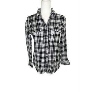 Madewell Black White Plaid 100% Cotton Gauze Button Up Long Sleeve Blouse